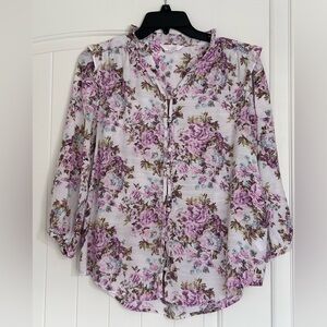 LC Lauren Conrad Floral Button-Up Blouse - Pink and White
